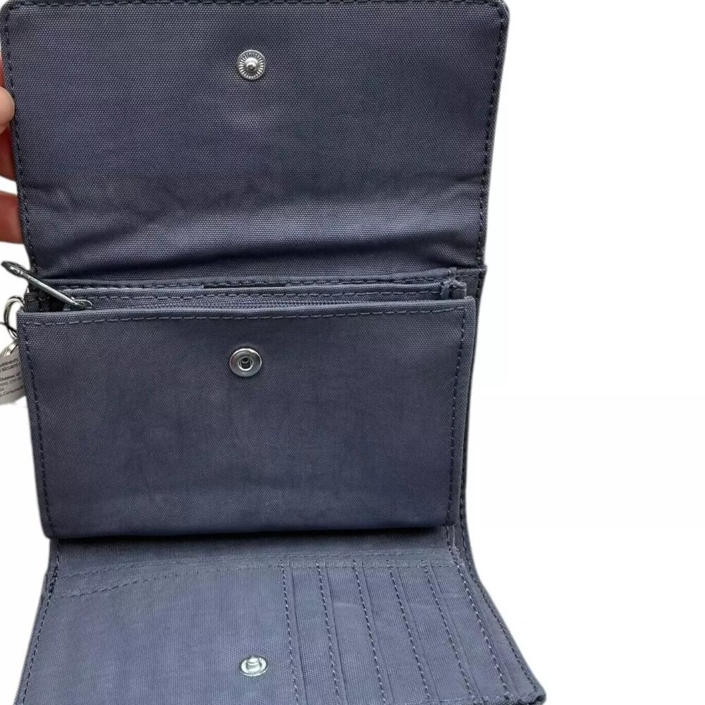 Kipling Pixi Nylon Bifold Wallet Snap Closure Card Slots Zip Pocket Perri Blue - Picture 4 of 11